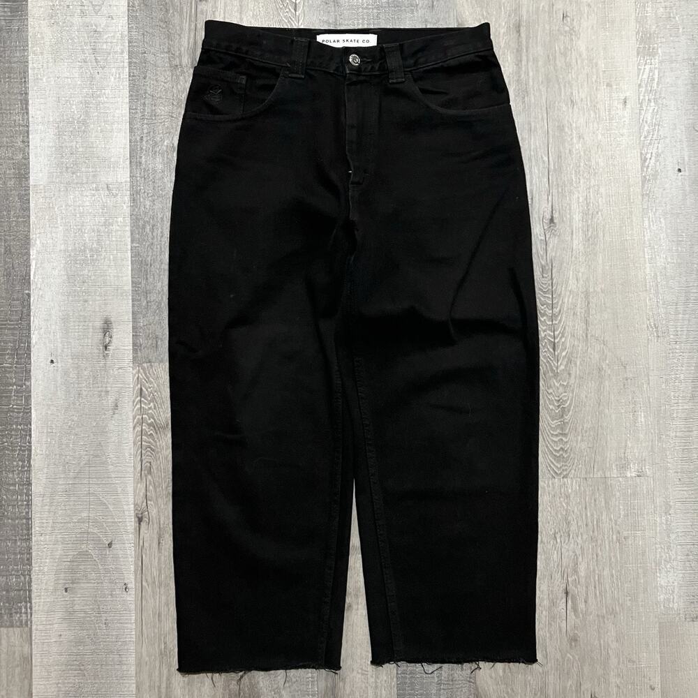 Polar Skate Co Black Baggy Wide Leg Chopped Denim Men's Skater Jeans Fit Size 32